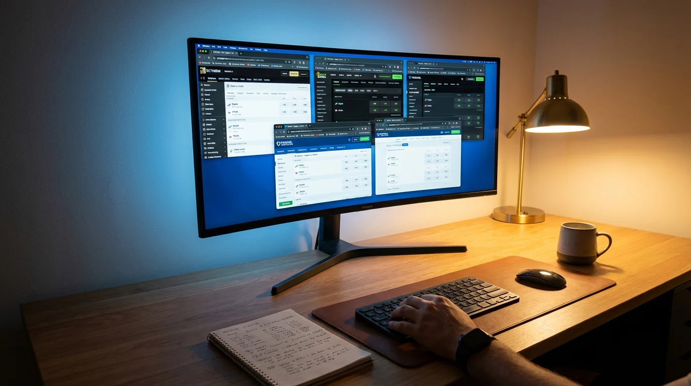 Pantalla de computadora con varias ventanas abiertas mostrando diferentes cuotas de apuestas NFL
