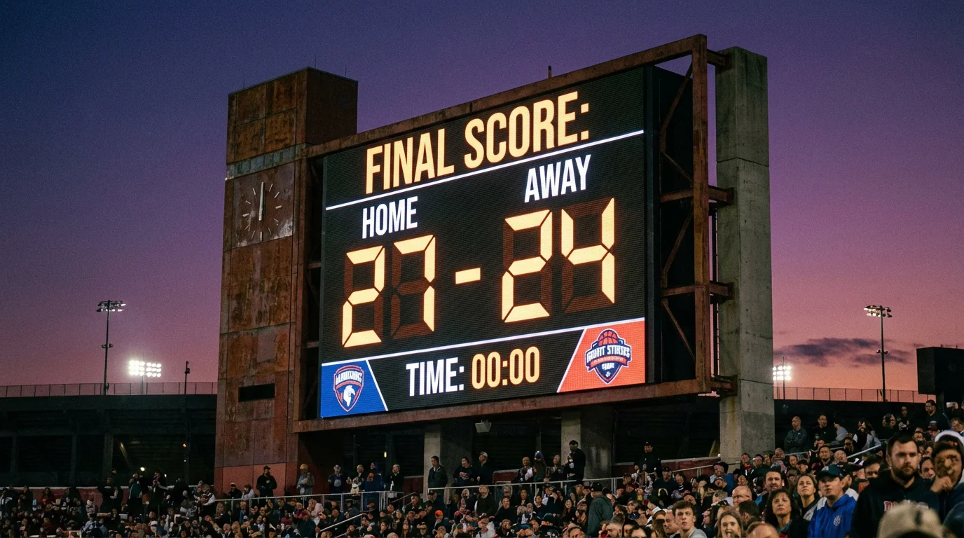 Marcador de estadio mostrando empate exacto en el margen del spread de un partido NFL
