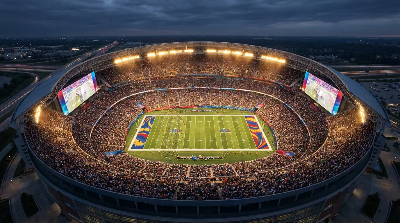 Vista panorámica del estadio durante el Super Bowl de la NFL con público